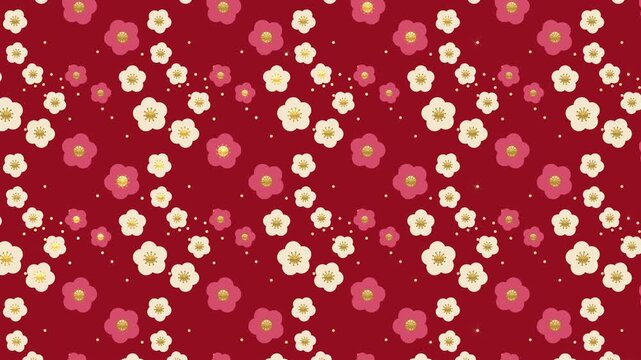 Ume plum blossom Japanese pattern seamless loop in red and white