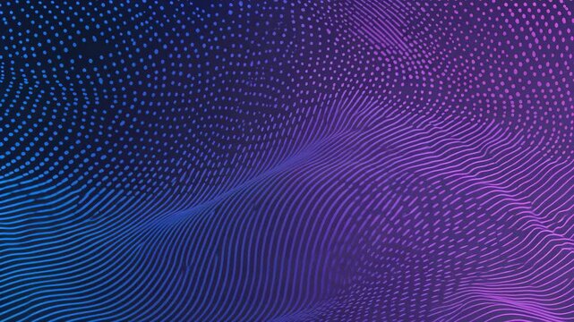 Abstract Dot Waveform: A mesmerizing abstract pattern of interconnected dots forms flowing wave-like structures in shades of blue and purple, evoking a sense of digital art and data visualization.