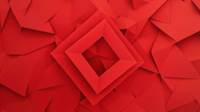 Geometric Symphony of Red: An abstract composition featuring layered, overlapping red squares and rhombuses, creating a dynamic sense of depth and modern design.