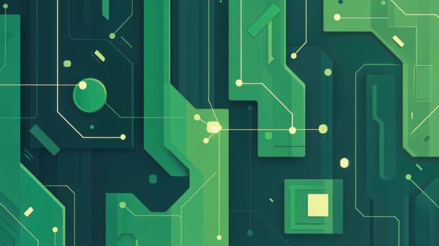 Circuit Board Abstract: A stylized, abstract representation of a green circuit board, featuring intricate lines, glowing nodes, and geometric shapes.