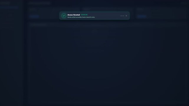 Notification toast popup showing access denied and access granted messages over blurred dashboard