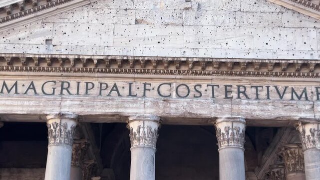 Latin inscription carved on the frieze above the Corinthian capitals of the Pantheon, Rome, Italy