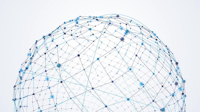 Abstract digital globe network visualization with glowing nodes and connecting lines representing data flow and global connectivity