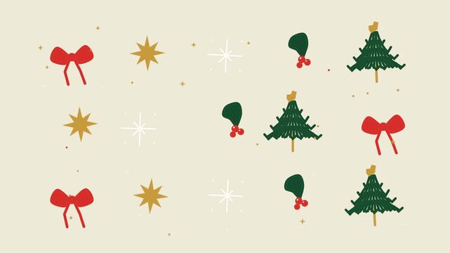 Festive Christmas pattern with pixel trees bows and snowflakes on a textured background