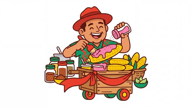 Mexican cultural heritage vektor street food vendor selling elotes