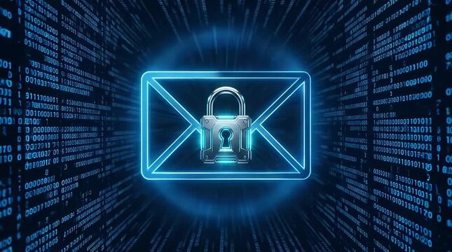 Secure digital email icon with glowing padlock