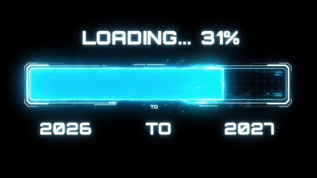 Cyan Futuristic Loading Bar 2026 to 2027 HUD Progress Animation