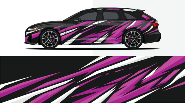 Car Wrap Design with Aggressive Racing with Dynamic Black Pink Zigzag Decal