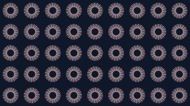 Circular rosettes featuring stylized British flag motifs form a repeating seamless pattern across a dark blue backdrop.