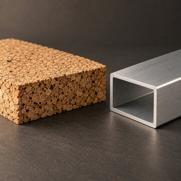 Cork and brushed aluminum samples with exposed cross sections