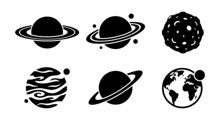 Planet silhouettes set with Saturn, Earth, Jupiter and asteroid for space exploration logo © MR