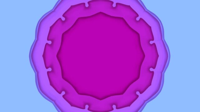 Three overlapping circular forms in vibrant magenta-to-purple gradient, gradually rotating into an evolving shape