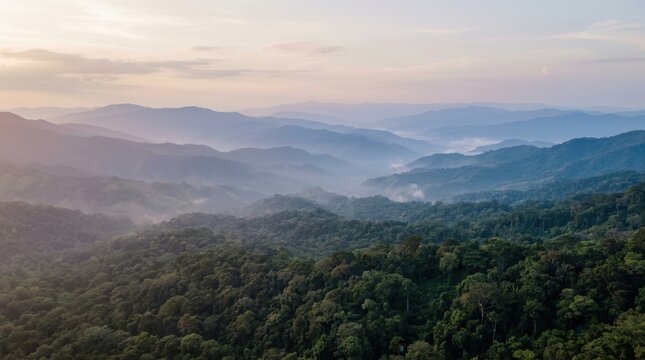 Nicaragua landscape featuring mountains and hills at sunset.