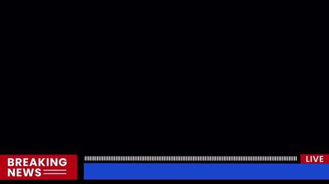 Red and Blue Breaking News Ticker Animation Featuring Dynamic Television Frame, Live Broadcast Labels and Modern News Channel Graphics