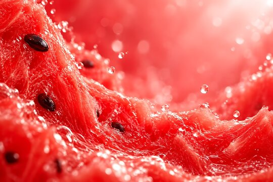 水滴が輝くスイカの赤い果肉を接写した背景