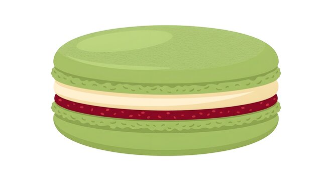 Green macaron cookie flat vector illustration matcha pistachio macaroon pastry isolated on white background