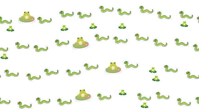 Cartoon frogs and snakes pattern on transparent background