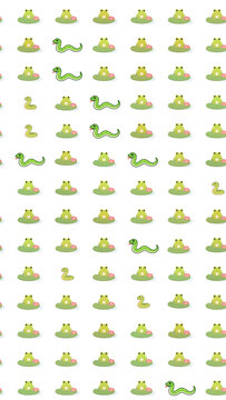Cartoon frogs and snakes pattern on transparent background