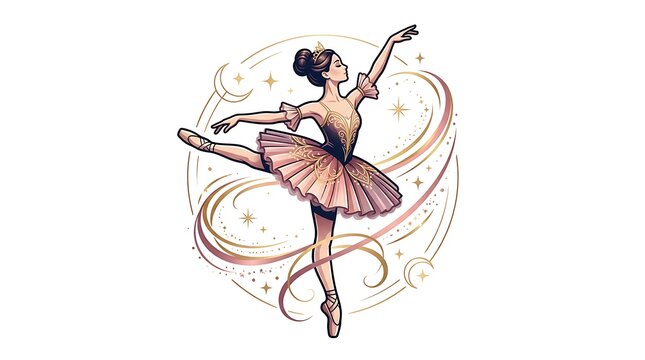 Ballet dancer in graceful pose with decorative elements