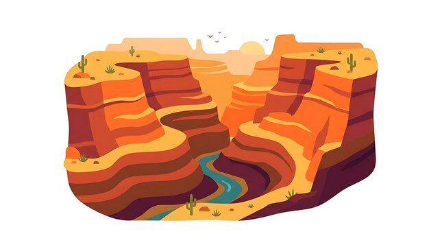 Vibrant canyon landscape with river and desert flora