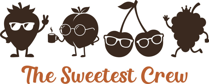 Cute cartoon fruits characters with sunglasses, the sweetest crew Shirt Design