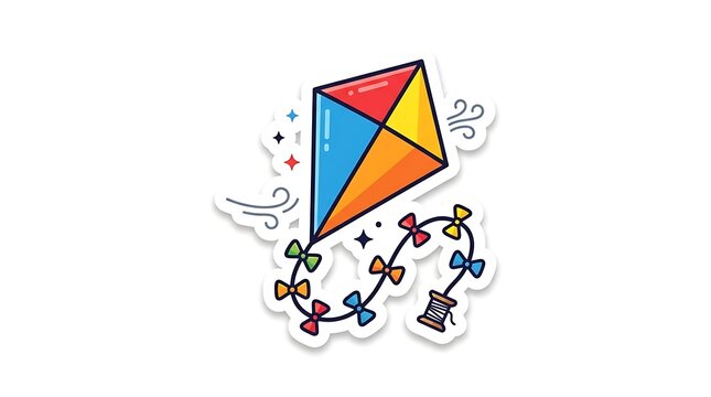 Colorful kite flying outdoors with string and spool