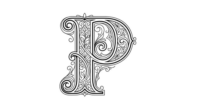 Ornate monogram letter p decorative flourish design