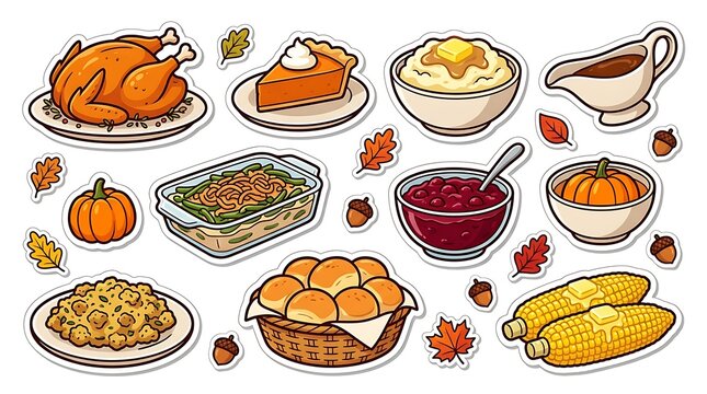 Thanksgiving feast food assortment vector illustration