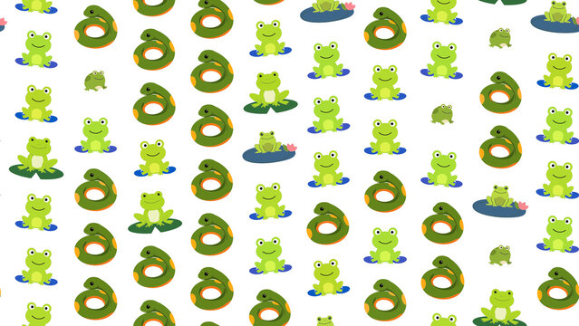 Cartoon frogs and green rings pattern