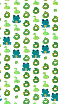 Cartoon frogs and snakes pattern isolated