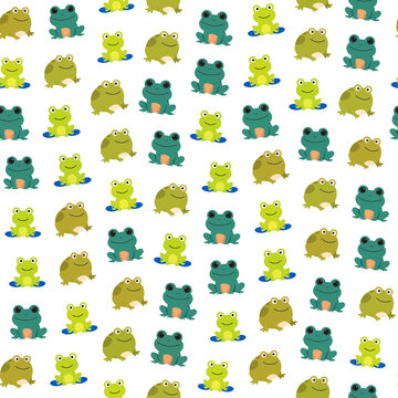 Seamless pattern of cute cartoon frogs