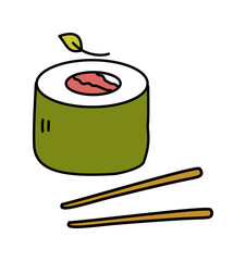 green maki sushi roll with chopsticks on plate © foxndeer