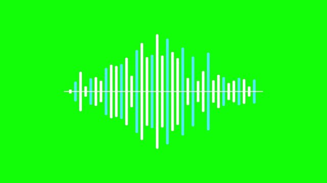 Audio equalizer waveform visualizer motion graphic video animation with glowing blue and white bars on green screen