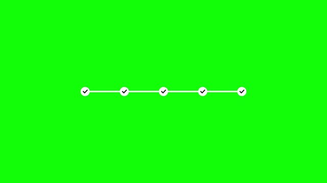 Step timeline animation progress bar with checkmarks on green screen video footage
