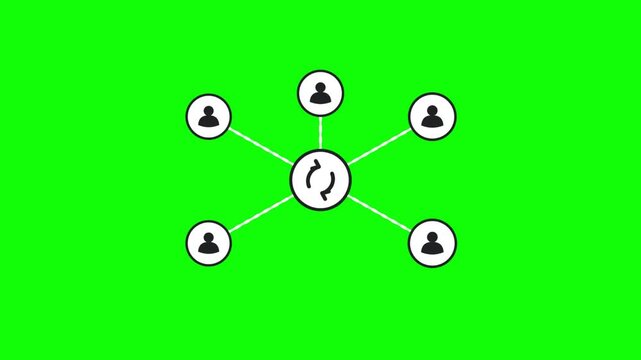 Network connection nodes and data exchange animation on vibrant green screen background motion graphics video clip