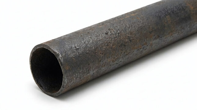 Old rusty steel pipe isolated on white background heavy duty iron industrial tube for plumbing construction and manufacturing material