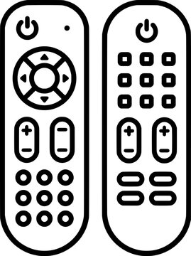 Minimalist line art television remote control vector icons, modern smart tv controller symbol, media player equipment design element