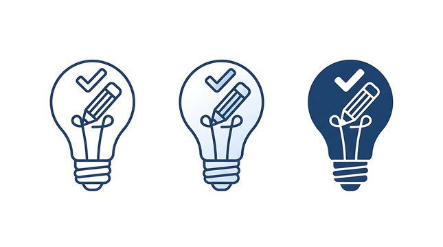 Lightbulb icons with checkmark symbols showing approval