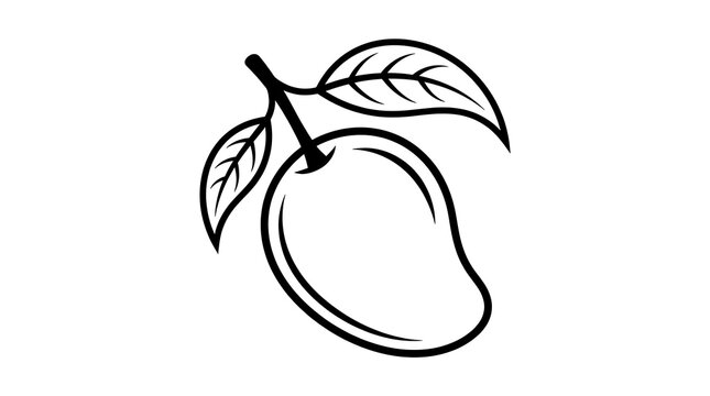 Simple flat line drawing of a mango with leaves