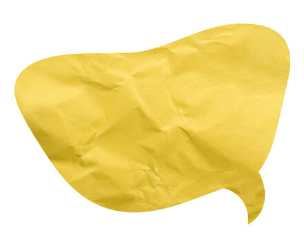 Slanted yellow paper speech bubble with curled right tail