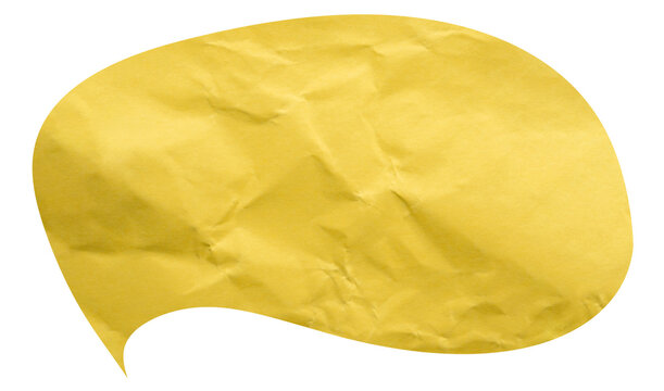 Wide yellow crumpled paper speech bubble with curved left tail