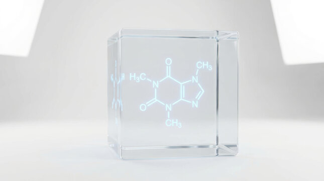Glass cube molecular structure illustrates innovation and discoveries in chemistry with protection represented by clear solid enclosure
