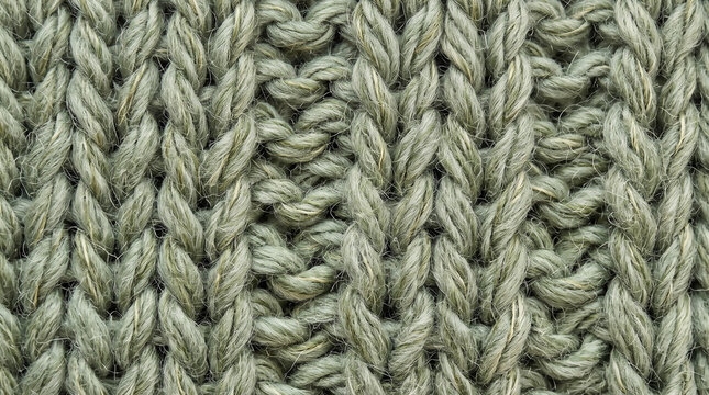 Sage green knitted yarn textile texture close up background