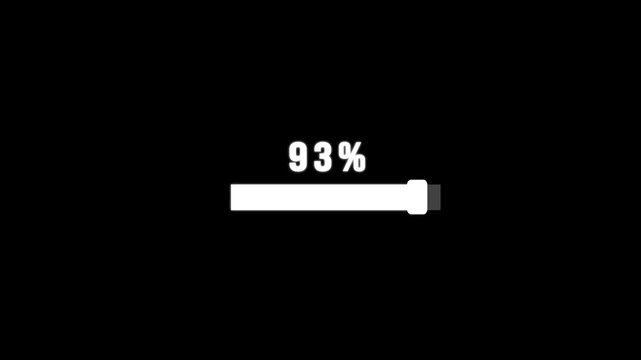 Minimalist loading progress bar animation with percentage counter increasing from 0 to 100, featuring a clean rectangular design for software loading, download status, buffering.