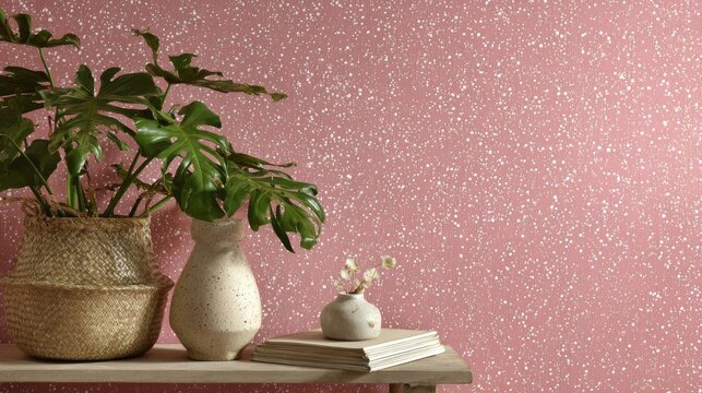 Detailed pink wallpaper with white speckles and textured surface, soft blush pink decorative background for cozy interior design, modern home decor, elegant wall covering, minimalist aesthetic and sty