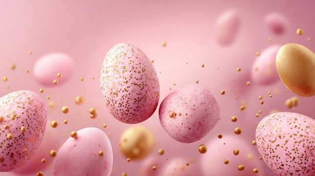 Pink easter wallpaper with elegant pink and gold eggs, pastel spring background with festive easter decorations, delicate floral accents and luxurious golden details for holiday greeting cards, invita