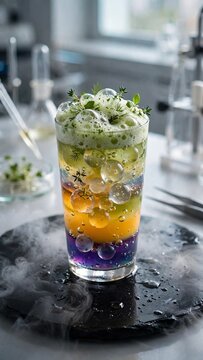 Avant-Garde Molecular Gastronomy Drink with Edible Spheres and Vapor
