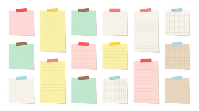 Set of colorful sticky notes with adhesive tape isolated on a