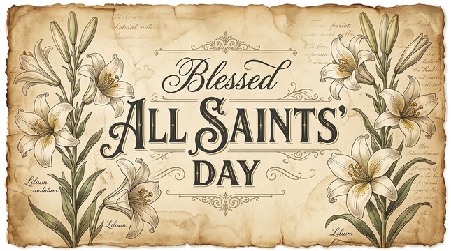 Saints Day Vintage Card with White Lilies