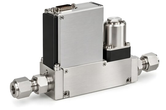 Precision Stainless Steel Mass Flow Controller Isolated on White Background